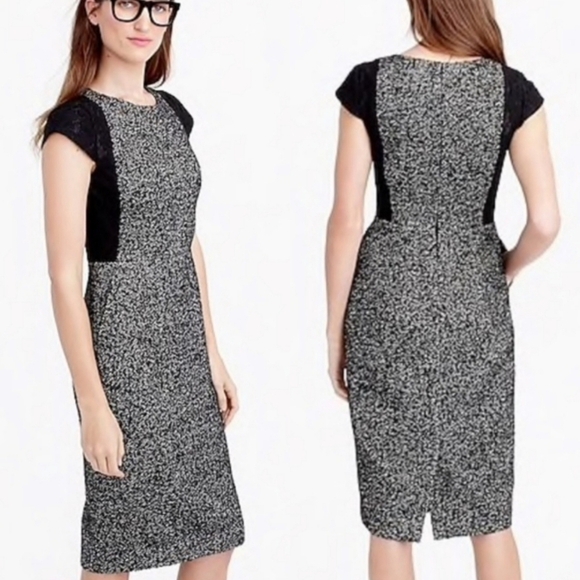 J. Crew Black and White Tweed Lace Panel Sheath Dress 6P Petite - Picture 1 of 5